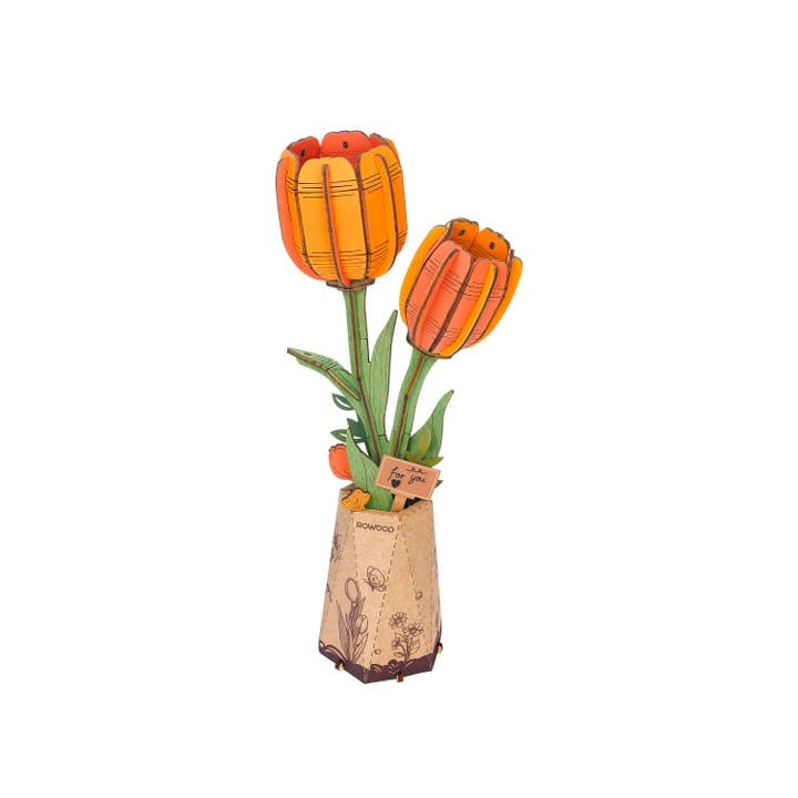 DIY 3D Wooden Flower Puzzle | Orange Tulip