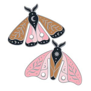 Two moth-shaped bookmarks with decorative wings on a white background