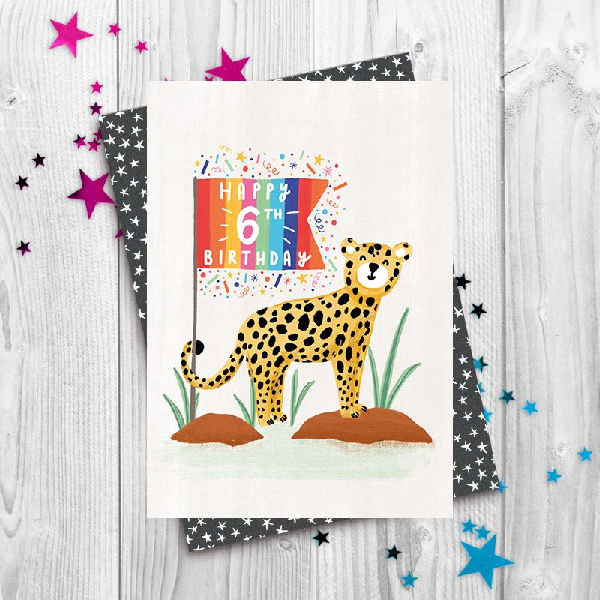 6th Leopard Age Birthday Card