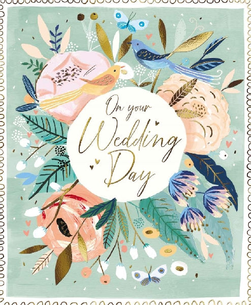 Birds On Flowers Wedding Card