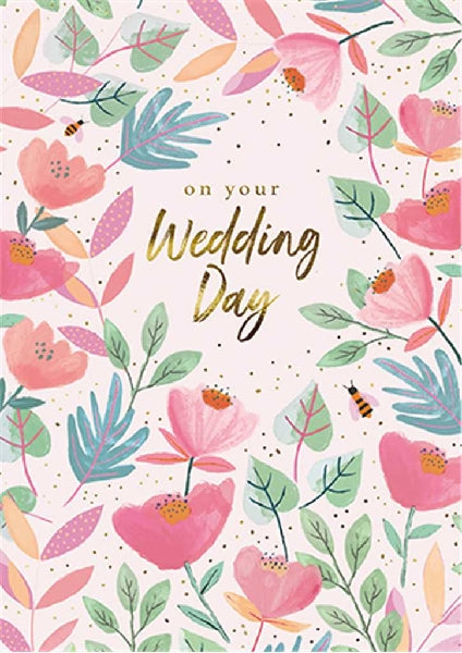 Pink Flowers Wedding Card