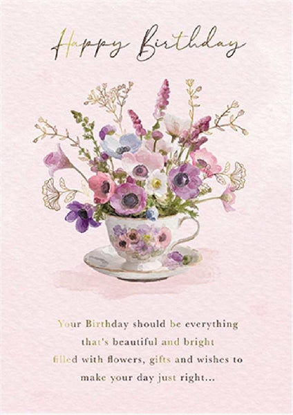 Teacup Flowers Birthday Card