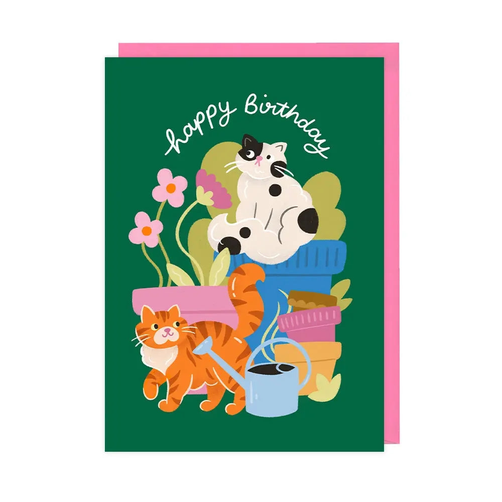 Cats & Pots Birthday Card