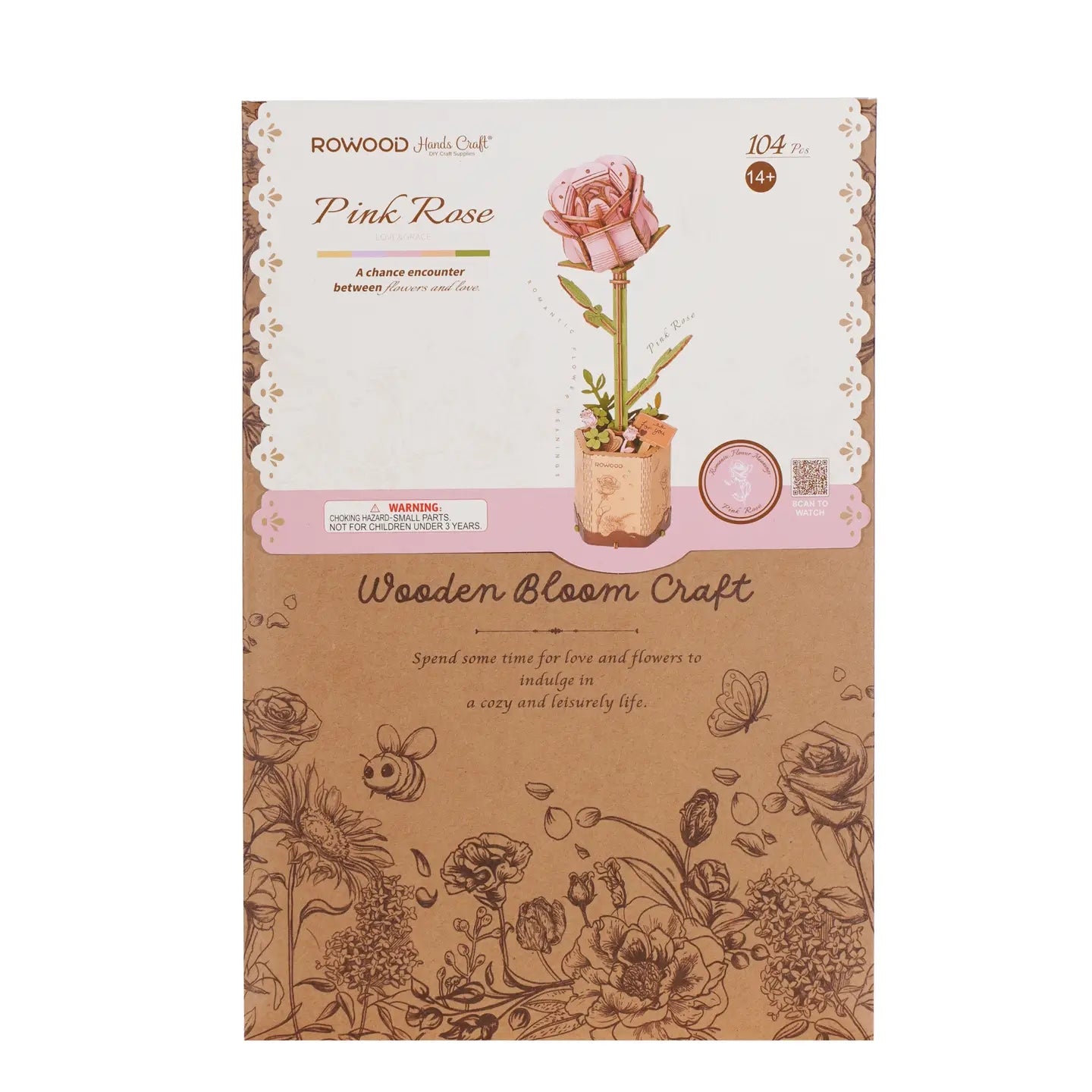 DIY 3D Wooden Flower Puzzle | Pink Rose