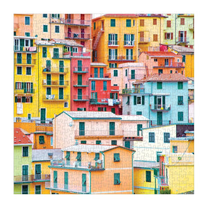 Finished puzzle featuring an image of colourful houses in Cinque Terre. 