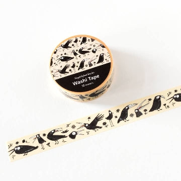 Washi tape with a crow design on a cream coloured background.