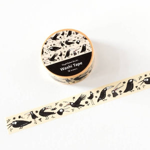 Washi tape with a crow design on a cream coloured background.