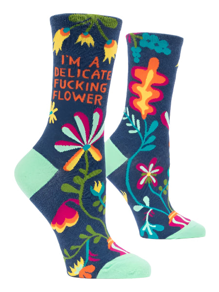 Blue Q Women's Crew Socks | Delicate Fucking Flower