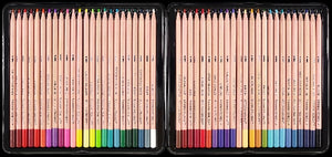 A set of colored pencils with a rainbow color gradient on a black background.