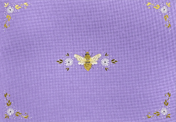 lavender blank card. cute bumblebee and tiny flower pattern on the cover. peter pauper product