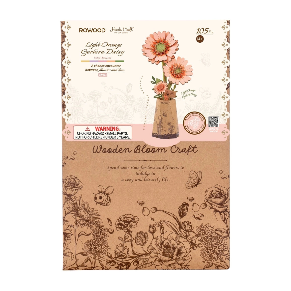 DIY 3D Wooden Flower Puzzle | Orange Gerbera Daisy