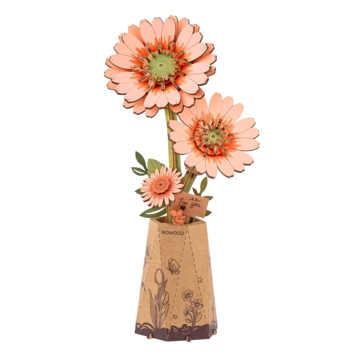 DIY 3D Wooden Flower Puzzle | Orange Gerbera Daisy