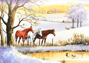 Horses In Winter Deluxe Boxed Holiday Cards | Set of 20