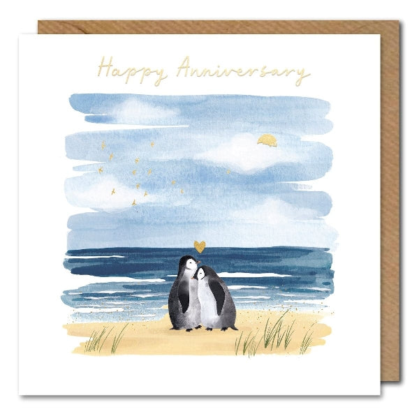 Penguins In Love Anniversary Card