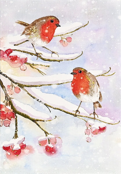 English Robins In Snow Mini Boxed Holiday Cards | Set of 20