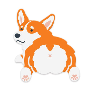 Image of an orange and white corgi-shaped bookmark on a white background.