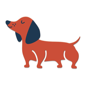 Image of a brown and black dachshund shaped bookmark on a white background. 