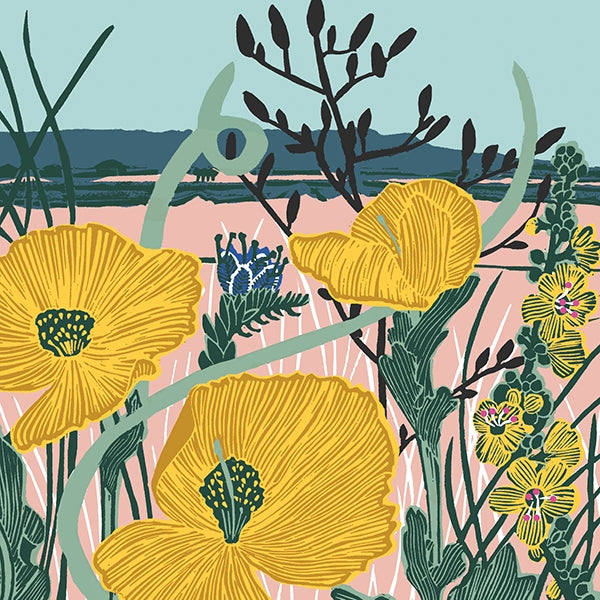 Yellow Horned Poppies Blank Art Card