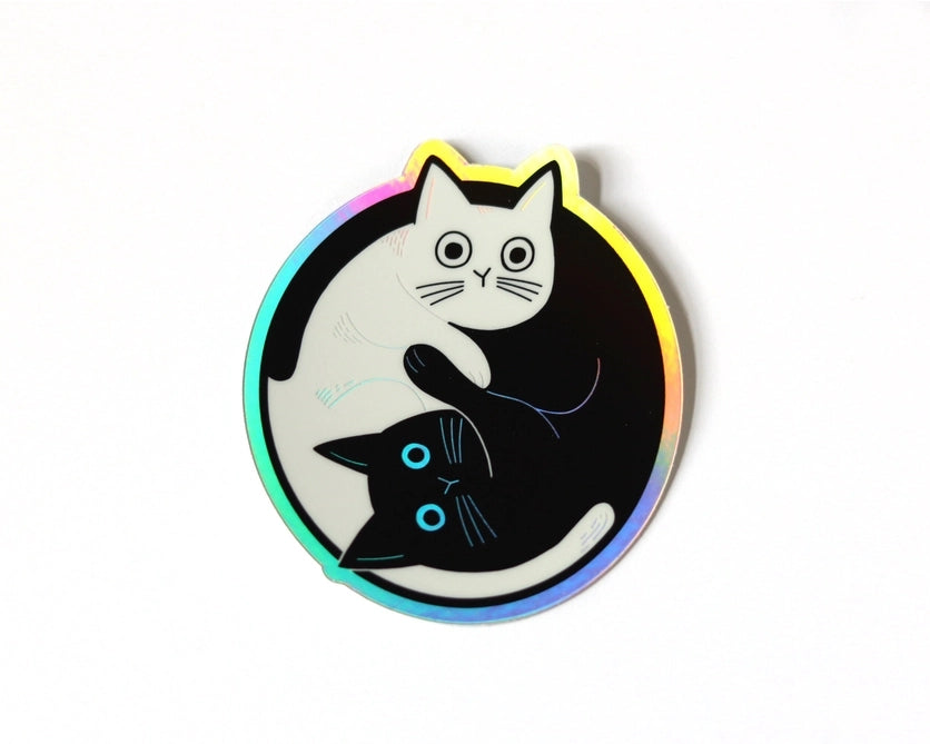 Holographic Yin Yang Cats Vinyl Sticker