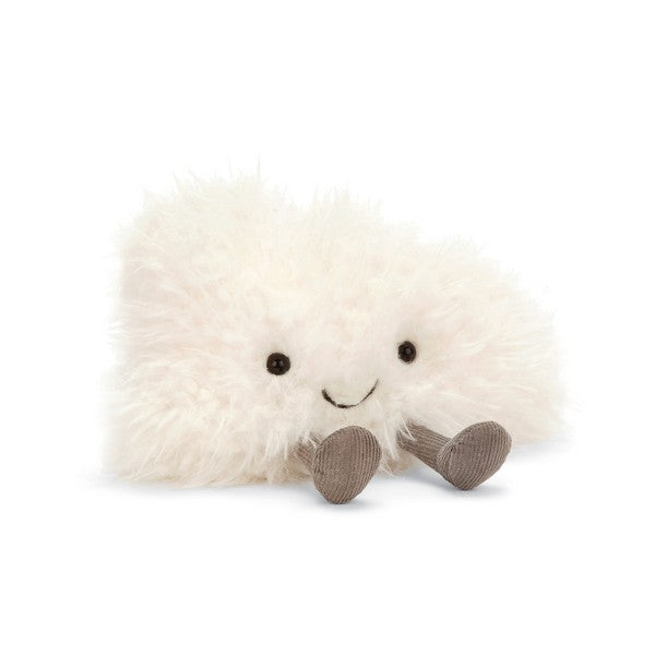 adorably soft plushie of a smiling cloud with feet by popular brand Jellycat.