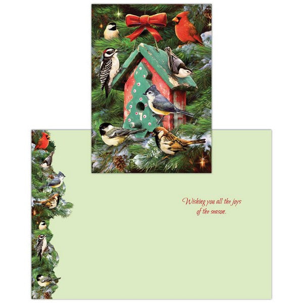 Birdhouse And Pines Boxed Christmas Cards | Set of 16