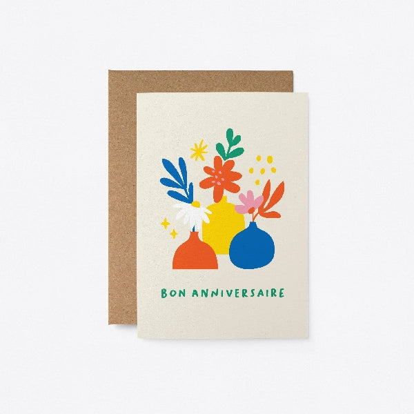 Bon Anniversaire Fleurs French Birthday Card