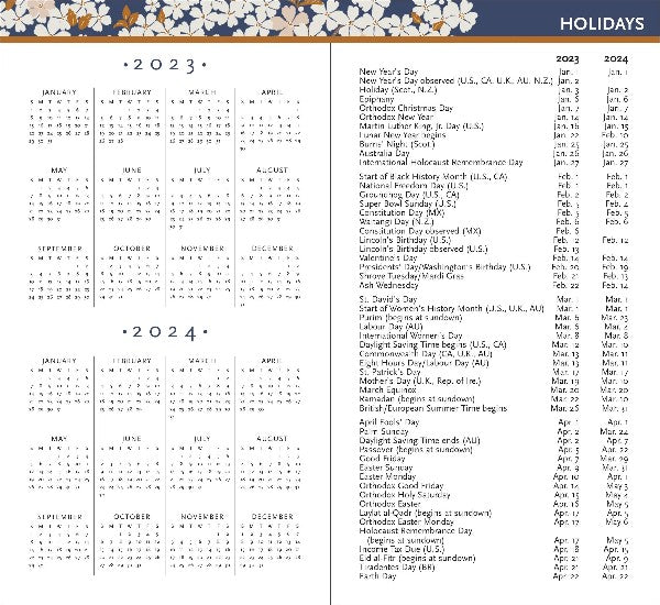 Peter Pauper 2-Year Pocket Planner | 2023-2024 Falling Blossoms
