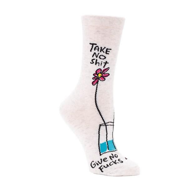 Blue Q Women's Crew Sock Take No Shit Give No Fucks | The Gifted Type